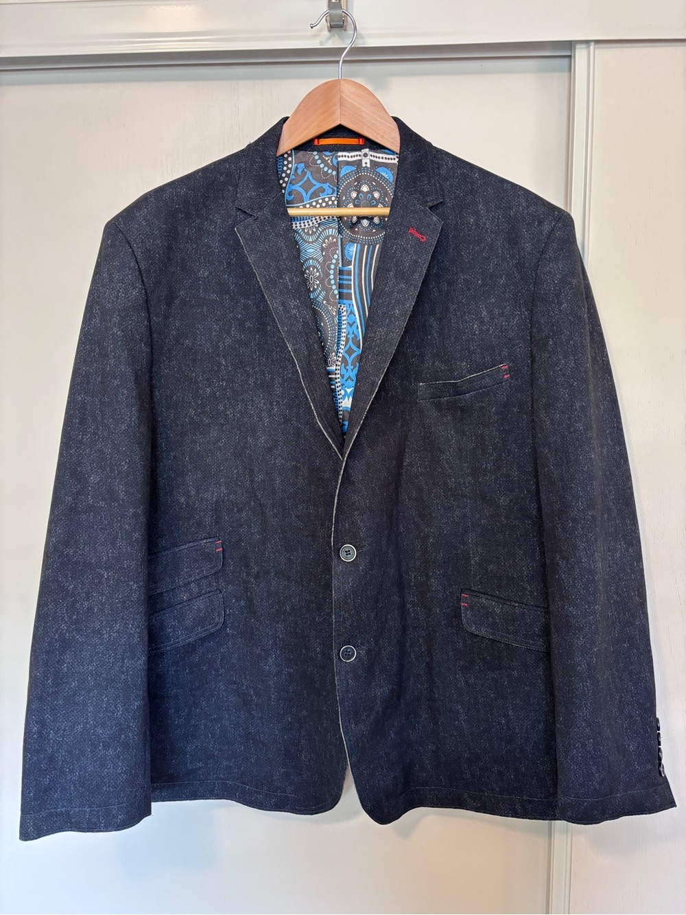 Au Noir Mens Blazer Size 52R Dark Denim Raw Edge Streetwear Rugged Luxury Sporty
